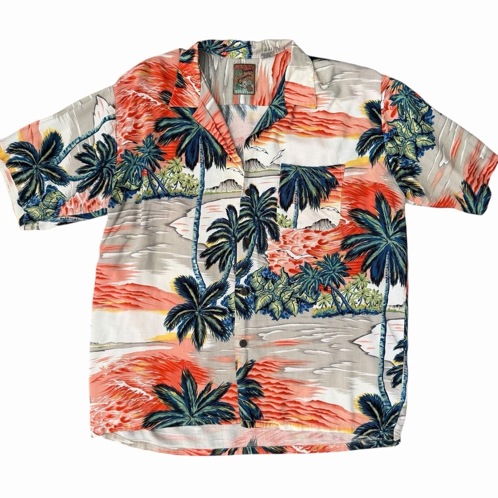 Vintage Pineapple Connection Hawaiian B/U Shirt Men's Large Palm Beach Surf